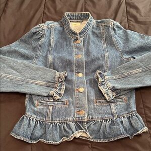 Chic Ruffled Blue Denim Jacket